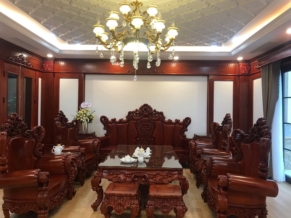 Nội thất phòng khách của mẫu nhà phố 6 tầng mặt tiền 8m tại Bắc Giang